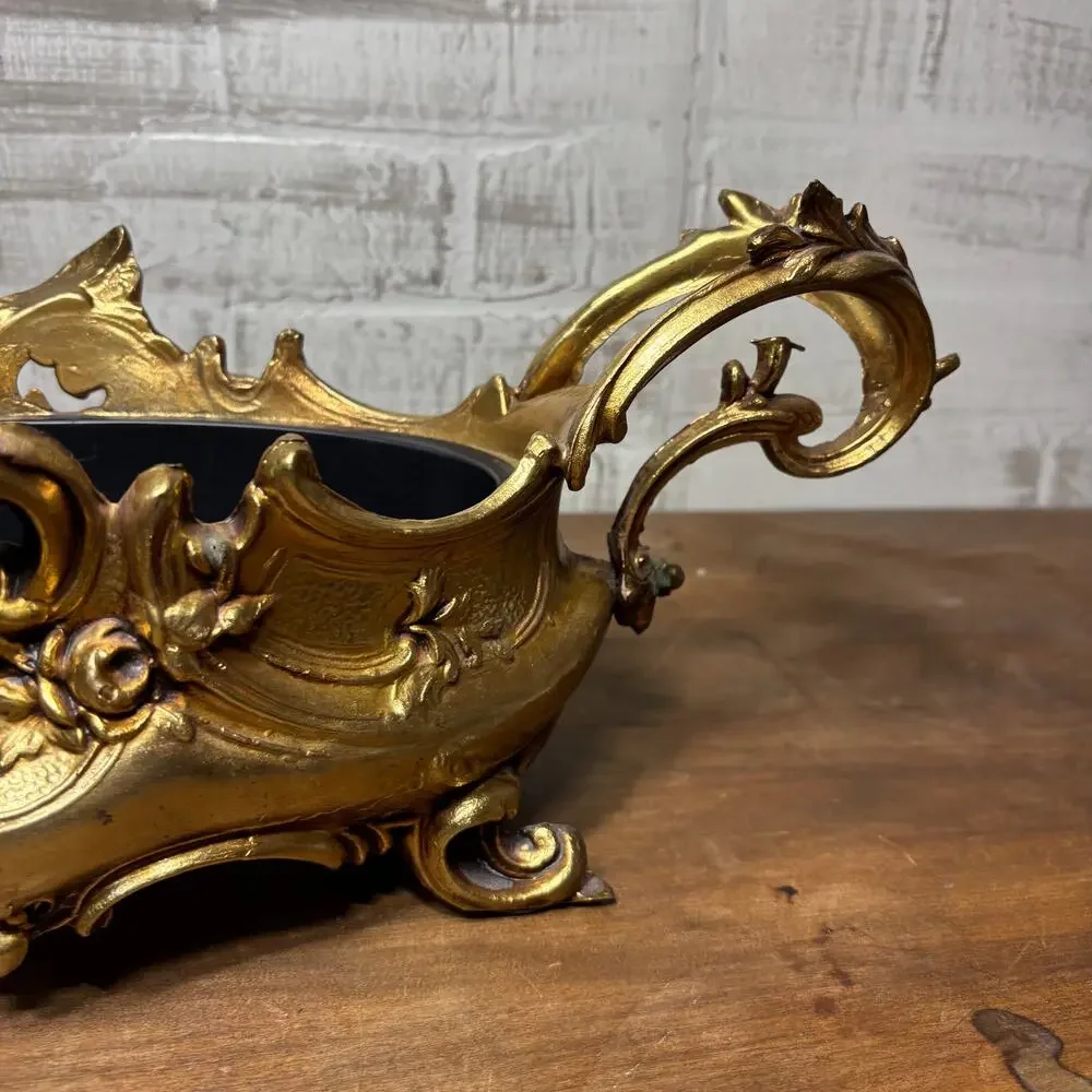 Vintage Cast Metal Brass Jardiniere French Planter